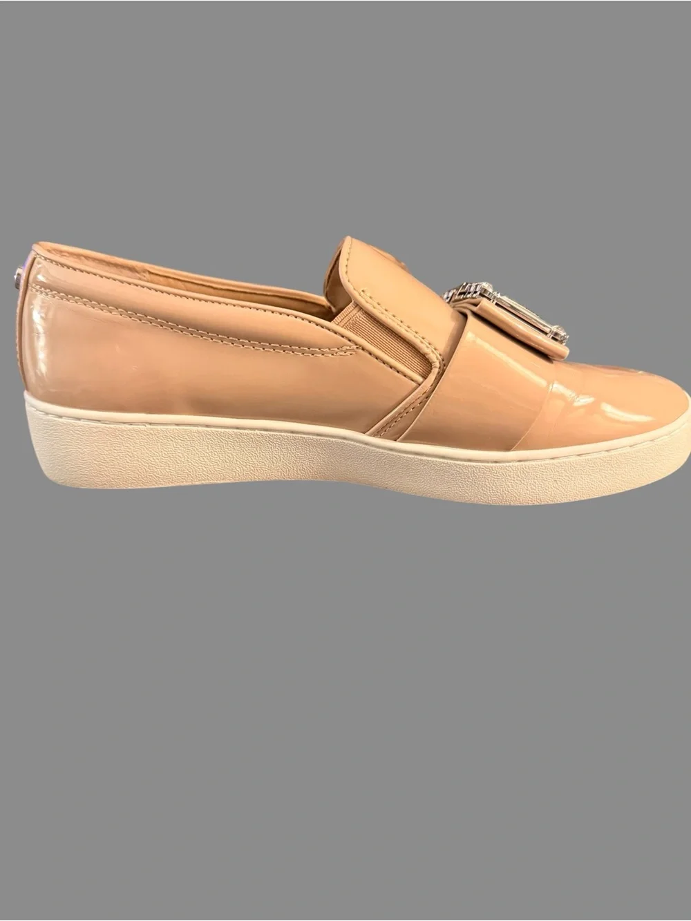 Michael Kors Taupe Patent Slip On Sneakers Crystal Embellished Shoes Size 6